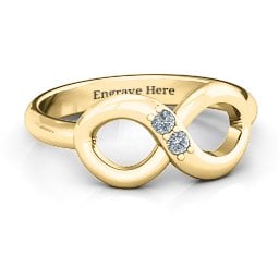 "Twosome" Infinity Ring in 10K Solid Yellow Gold with Cubic Zirconia