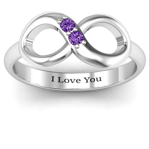 "Twosome" Infinity Ring – Sterling Silver with Amethyst