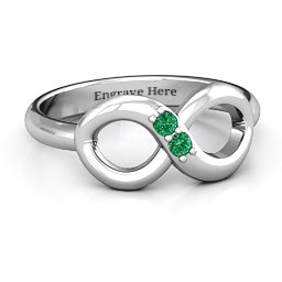 "Twosome" Infinity Ring in 925 Sterling Silver with Emerald