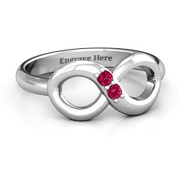 "Twosome" Infinity Ring in 925 Sterling Silver with Ruby