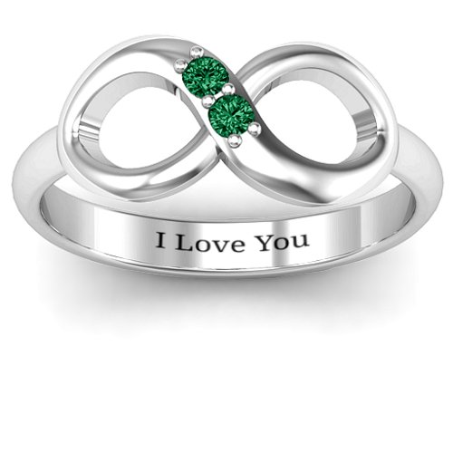 "Twosome" Infinity Ring – Sterling Silver with Emerald