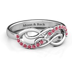 Everlasting Infinity Ring with Gemstones – 10K Yellow Gold with Red Premium Zirconia