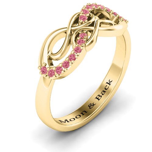 Everlasting Infinity Ring with Gemstones – 10K Yellow Gold with Red Premium Zirconia