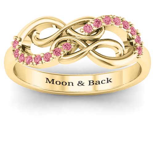 Everlasting Infinity Ring with Gemstones – 10K Yellow Gold with Red Premium Zirconia