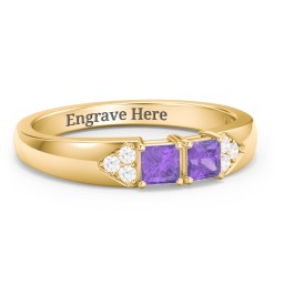 Classic 2-7 Princess Cut Ring with Accents in 10K Solid Yellow Gold with Amethyst and Cubic Zirconia