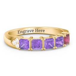 Classic 2-7 Princess Cut Ring with Accents in 10K Solid Yellow Gold with Amethyst, Ruby, and Cubic Zirconia