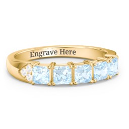 Classic 2-7 Princess Cut Ring with Accents in 10K Solid Yellow Gold with Aquamarine and Cubic Zirconia