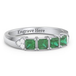 Classic 2-7 Princess Cut Ring with Accents in 925 Sterling Silver with Emerald and Cubic Zirconia