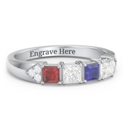 Classic 2-7 Princess Cut Ring with Accents in 925 Sterling Silver with Garnet, Cubic Zirconia, and Blue Sapphire