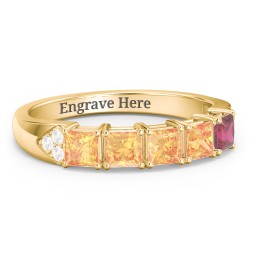 Classic 2-7 Princess Cut Ring with Accents in 10K Solid Yellow Gold