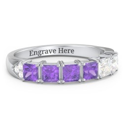 Classic 2-7 Princess Cut Ring with Accents in 925 Sterling Silver with Amethyst and Cubic Zirconia
