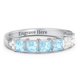 Classic 2-7 Princess Cut Ring with Accents in 925 Sterling Silver with Blue Topaz and Cubic Zirconia