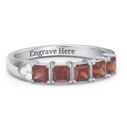 Classic 2-7 Princess Cut Ring with Accents in 925 Sterling Silver with Garnet