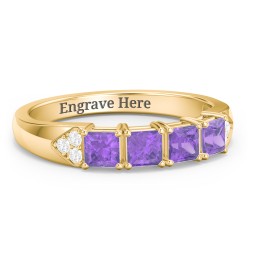 Classic 2-7 Princess Cut Ring with Accents in 10K Solid Yellow Gold with Amethyst