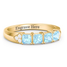 Classic 2-7 Princess Cut Ring with Accents in 10K Solid Yellow Gold with Blue Topaz