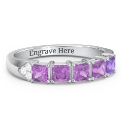 Classic 2-7 Princess Cut Ring with Accents in 925 Sterling Silver with Amethyst