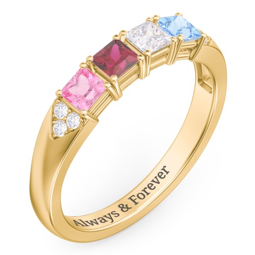 Classic 2-7 Princess Cut Ring with Accents – 10K Yellow Gold with Pink Tourmaline, Ruby, Cubic Zirconia, and Blue Topaz