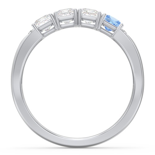 Classic 2-7 Princess Cut Ring with Accents – Sterling Silver with Diamond, Cubic Zirconia, and Blue Topaz
