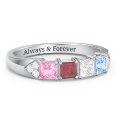 Classic 2-7 Princess Cut Ring with Accents – 10K Rose Gold with Pink Tourmaline, Ruby, Cubic Zirconia, and Blue Topaz