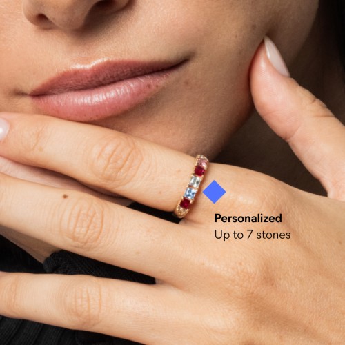 Classic 2-7 Princess Cut Ring with Accents – 10K Rose Gold with Pink Tourmaline, Ruby, Cubic Zirconia, and Blue Topaz