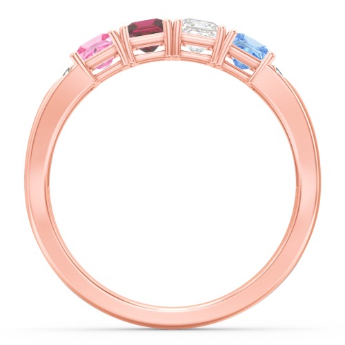 Classic 2-7 Princess Cut Ring with Accents – 10K Rose Gold with Pink Tourmaline, Ruby, Cubic Zirconia, and Blue Topaz