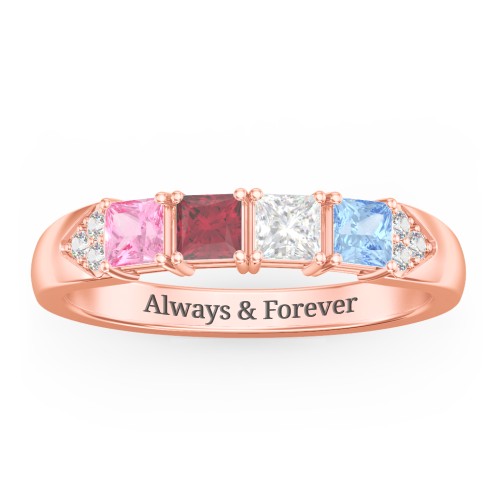 Classic 2-7 Princess Cut Ring with Accents – 10K Rose Gold with Pink Tourmaline, Ruby, Cubic Zirconia, and Blue Topaz