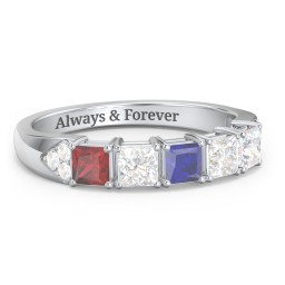 Classic 2-7 Princess Cut Ring with Accents in 925 Sterling Silver with Garnet, Cubic Zirconia, and Blue Sapphire