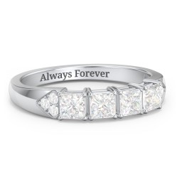 Classic 2-7 Princess Cut Ring with Accents in 925 Sterling Silver with Cubic Zirconia