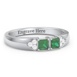 Classic 2-7 Princess Cut Ring with Accents in 925 Sterling Silver with Emerald and Cubic Zirconia