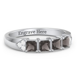 Classic 2-7 Princess Cut Ring with Accents in 925 Sterling Silver with Smokey Quartz and Cubic Zirconia