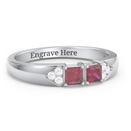 Classic 2-7 Princess Cut Ring with Accents in 925 Sterling Silver with Ruby and Cubic Zirconia