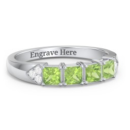 Classic 2-7 Princess Cut Ring with Accents in 925 Sterling Silver with Peridot and Cubic Zirconia