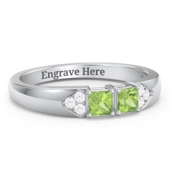 Classic 2-7 Princess Cut Ring with Accents in 925 Sterling Silver with Peridot and Cubic Zirconia