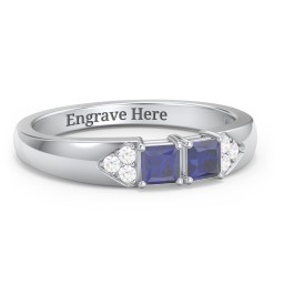 Classic 2-7 Princess Cut Ring with Accents in 925 Sterling Silver with Blue Sapphire and Cubic Zirconia