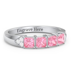 Classic 2-7 Princess Cut Ring with Accents in 925 Sterling Silver with Pink Tourmaline and Cubic Zirconia