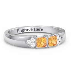Classic 2-7 Princess Cut Ring with Accents in 925 Sterling Silver with Citrine and Cubic Zirconia