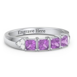 Classic 2-7 Princess Cut Ring with Accents in 925 Sterling Silver with Amethyst and Cubic Zirconia