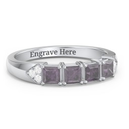 Classic 2-7 Princess Cut Ring with Accents in 925 Sterling Silver with Alexandrite and Cubic Zirconia