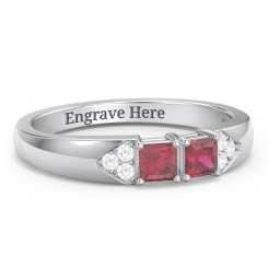Classic 2-7 Princess Cut Ring with Accents in 925 Sterling Silver with Ruby and Cubic Zirconia