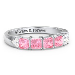Classic 2-7 Princess Cut Ring with Accents in 925 Sterling Silver with Pink Tourmaline and Diamond