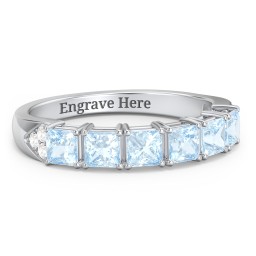 Classic 2-7 Princess Cut Ring with Accents in 925 Sterling Silver with Aquamarine