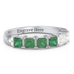 Classic 2-7 Princess Cut Ring with Accents in 925 Sterling Silver with Emerald and Cubic Zirconia