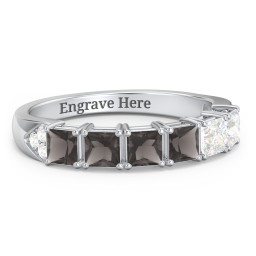 Classic 2-7 Princess Cut Ring with Accents in 925 Sterling Silver with Smokey Quartz and Cubic Zirconia