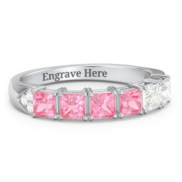 Classic 2-7 Princess Cut Ring with Accents in 925 Sterling Silver with Pink Tourmaline and Cubic Zirconia