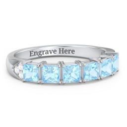 Classic 2-7 Princess Cut Ring with Accents in 925 Sterling Silver with Blue Topaz