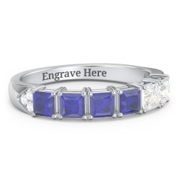 Classic 2-7 Princess Cut Ring with Accents in 925 Sterling Silver with Blue Sapphire and Cubic Zirconia