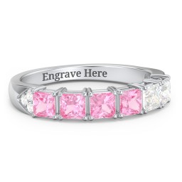 Classic 2-7 Princess Cut Ring with Accents in 925 Sterling Silver with Pink Tourmaline and Cubic Zirconia