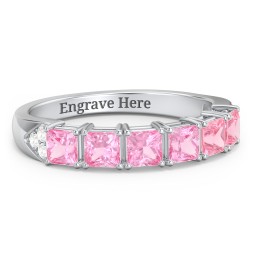 Classic 2-7 Princess Cut Ring with Accents in 925 Sterling Silver with Pink Tourmaline