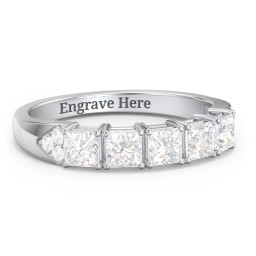 Classic 2-7 Princess Cut Ring with Accents in 925 Sterling Silver with Cubic Zirconia and Diamond