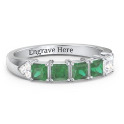 Classic 2-7 Princess Cut Ring with Accents in 925 Sterling Silver with Emerald and Diamond